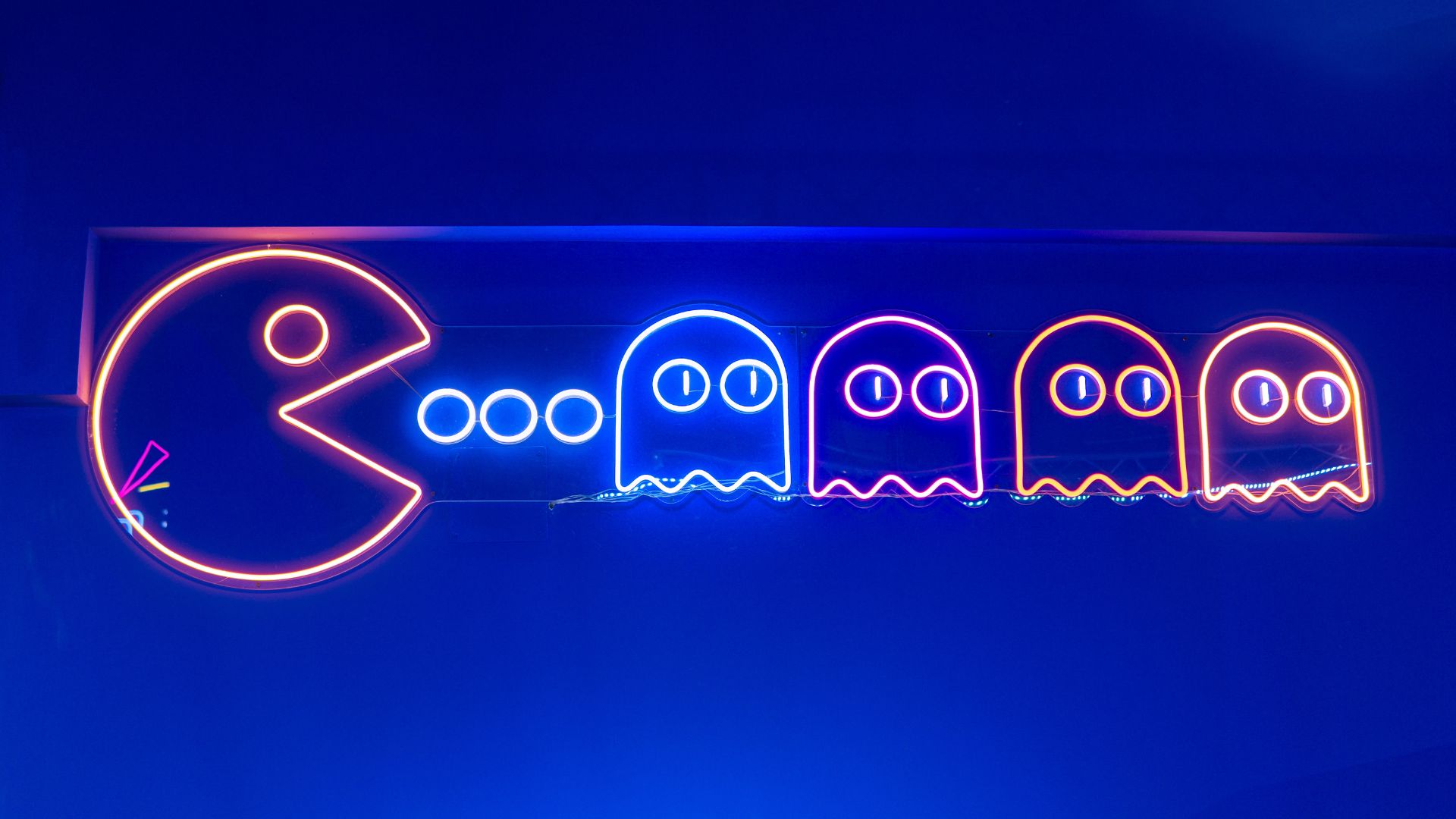 neon pac-man sign